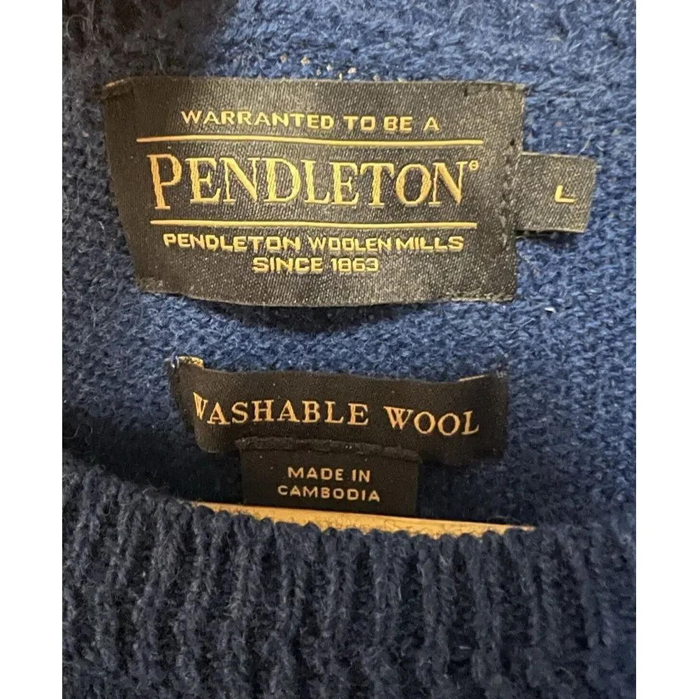 Pendleton Sweater Royal Blue Grandpa 100 Wool Washable Shetland Adult Mens Large